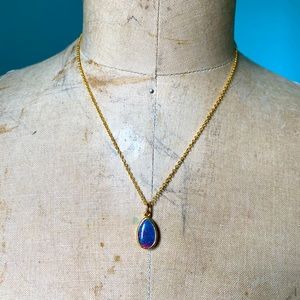 Never worn opal charm on faux gold chain necklace / costume jewelry